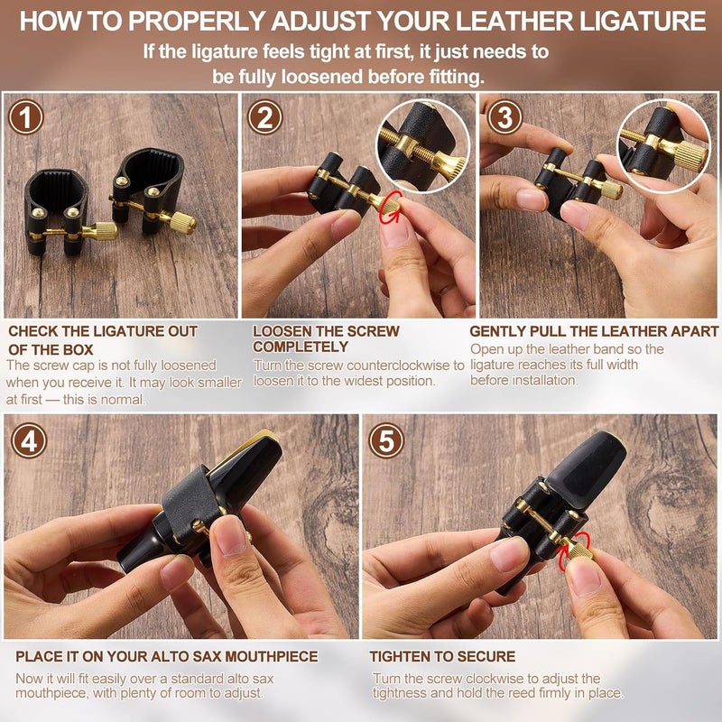 Anglechic 2 Pcs Alto Sax Ligature Fastener Compact Durable Artificial Leather Saxophone Ligature with Adjustable Screws for Alto Sax Rubber Mouthpiece (Mouthpiece/Reed Not Included) - Image 2